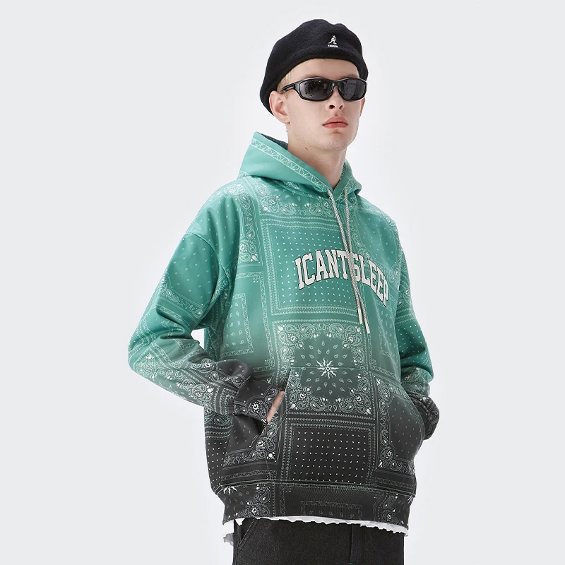 2021 autumn and winter new street cashew flower foam printed letters gradient digital plus velvet Oversize Hoodie Sweatshirt