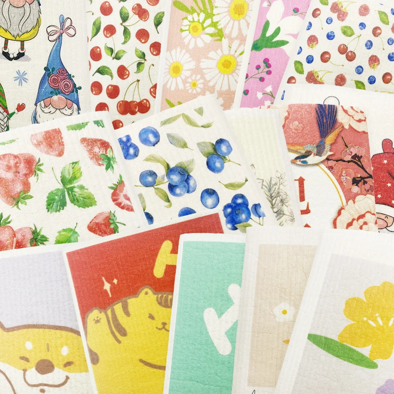 Eco Friendly Customized Printing Biodegradable Swedish Dishcloth Cellulose Sponge Cloth