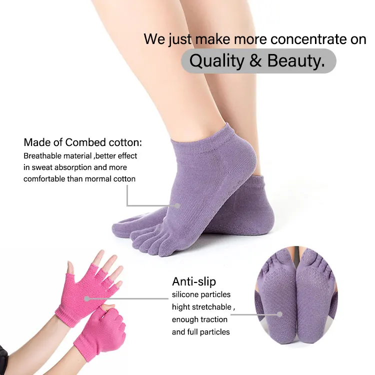 Yoga Socks Non-Slip Grips for Pilates Ballet Dance Barefoot Workout Cotton Open Toe Women Sports Socks