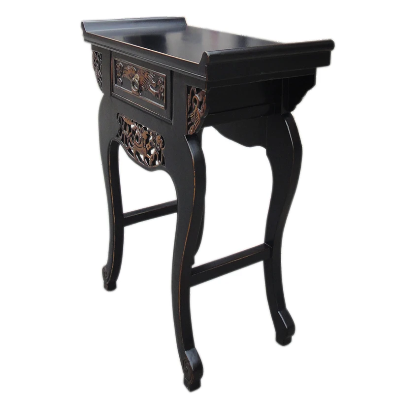 retro shabby chic wood side end Carve Table with 1 drawers and carved designs for living room