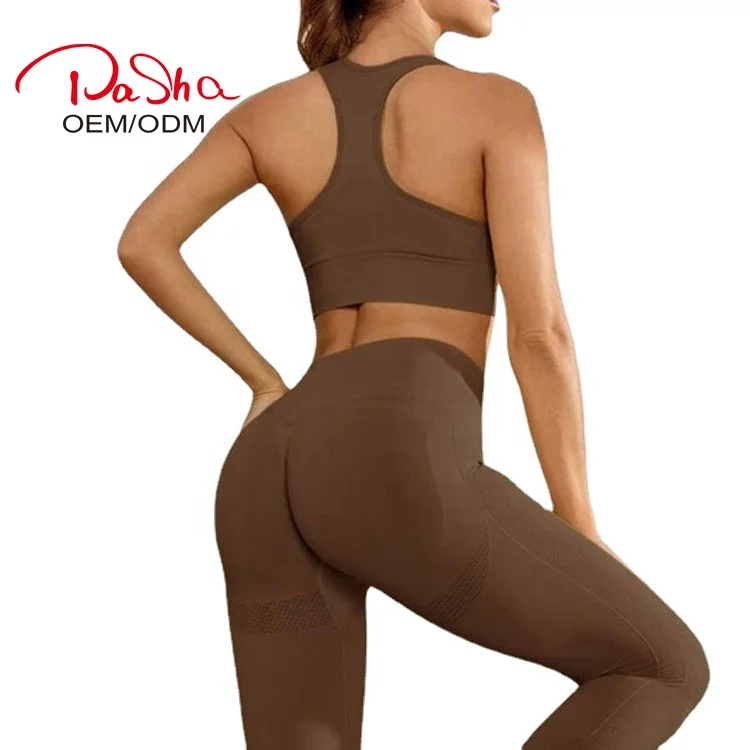 PashasunshineIns new European and American sports bra seamless Yoga suit tight knit fitness pants cross border Yoga suit women