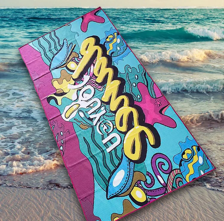 recycled fiber made waffle printed beach towel