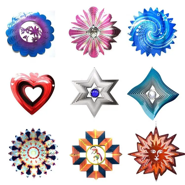 Customized Unique Shape Metal Outdoor Decorative 3D Hanging Wind Spinner with 360 Degree Rotatable Hook For Personal Yard Garden