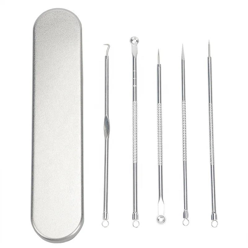 5pcs Acne Remover Tool Set Pimple Popper Tool Kit High Quality Skin Care Blackhead Extractor Tool for Face Pore Cleaner