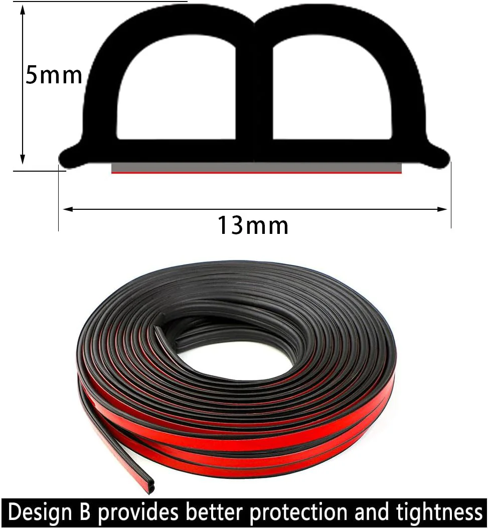5M B-shaped Rubber Sealing Strip With Cushion Gum Adhesive Car Door Sound Insulation Seal trim Rubber Strip