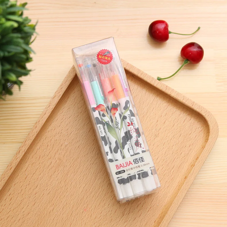 School Gifts cute gel ink Milky cow pens crystal diamond colorful writing pen 12 colors ink refill 0.35mm extra fine gel pens