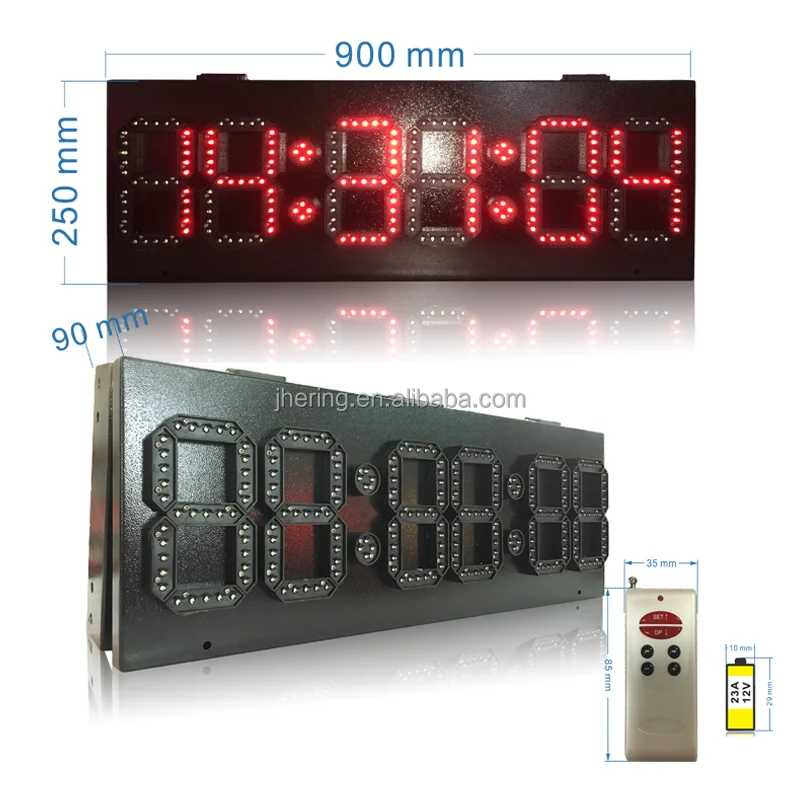 Jhering Outdoor Waterproof Large Size Led 7 Segments Display Led Digital Clock Electronic Stopwatches