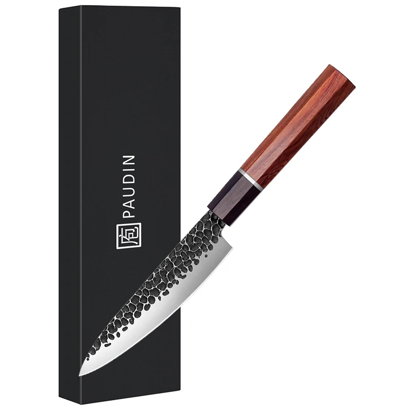New Arrival 5 Inch Hammered Pattern Stainless Steel Knife Japanese Style Utility Knife With Red Gem Handle