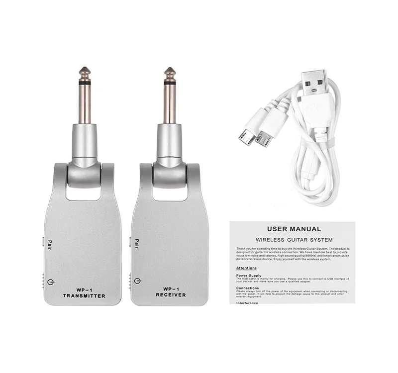 
 2,4G беспроводной гитарный передатчик, приемник, беспроводной передатчик, гитарная аккумуляторная батарея 30 м, черный/серебристый  