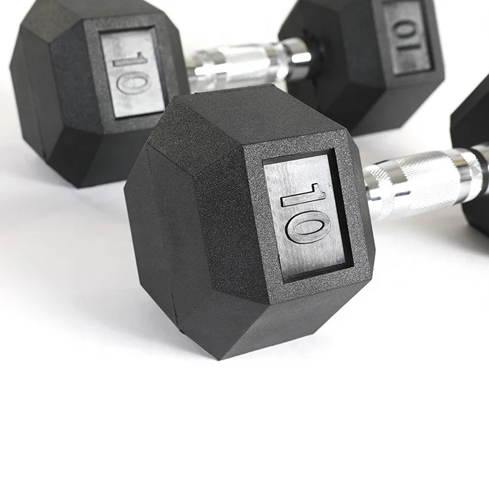 Factory Direct Selling Price Hex Rubber Dumbbell Gym Fitness Weightlifting Power Training Black Rubber Coated Hex Dumbbell