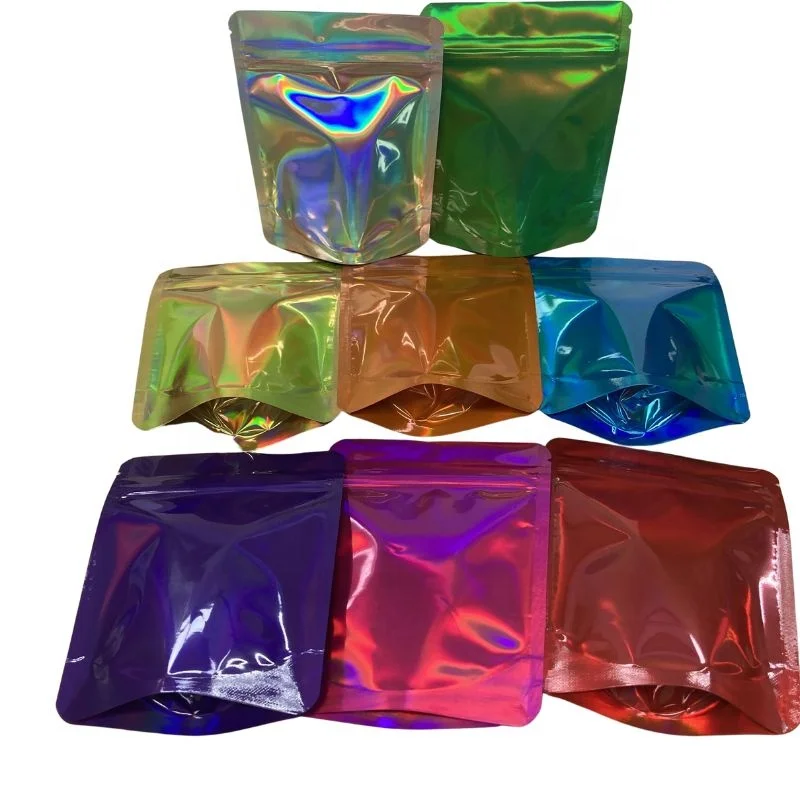 Holographic Colorful Plastic Bags Matte Glossy Silver 0.125oz Smell Proof Ziplock Bags 4x5 Colored Plastic Mylar Bags