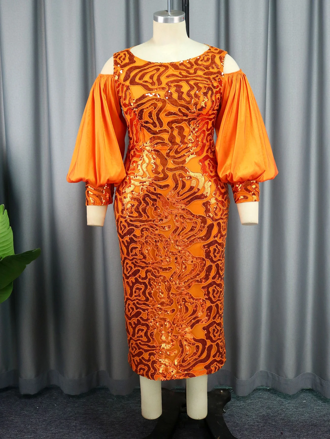 OUDINA One Shoulder Sleeveless Banquet Evening Ballgown Prom Sequin Dresses Women Party Dress