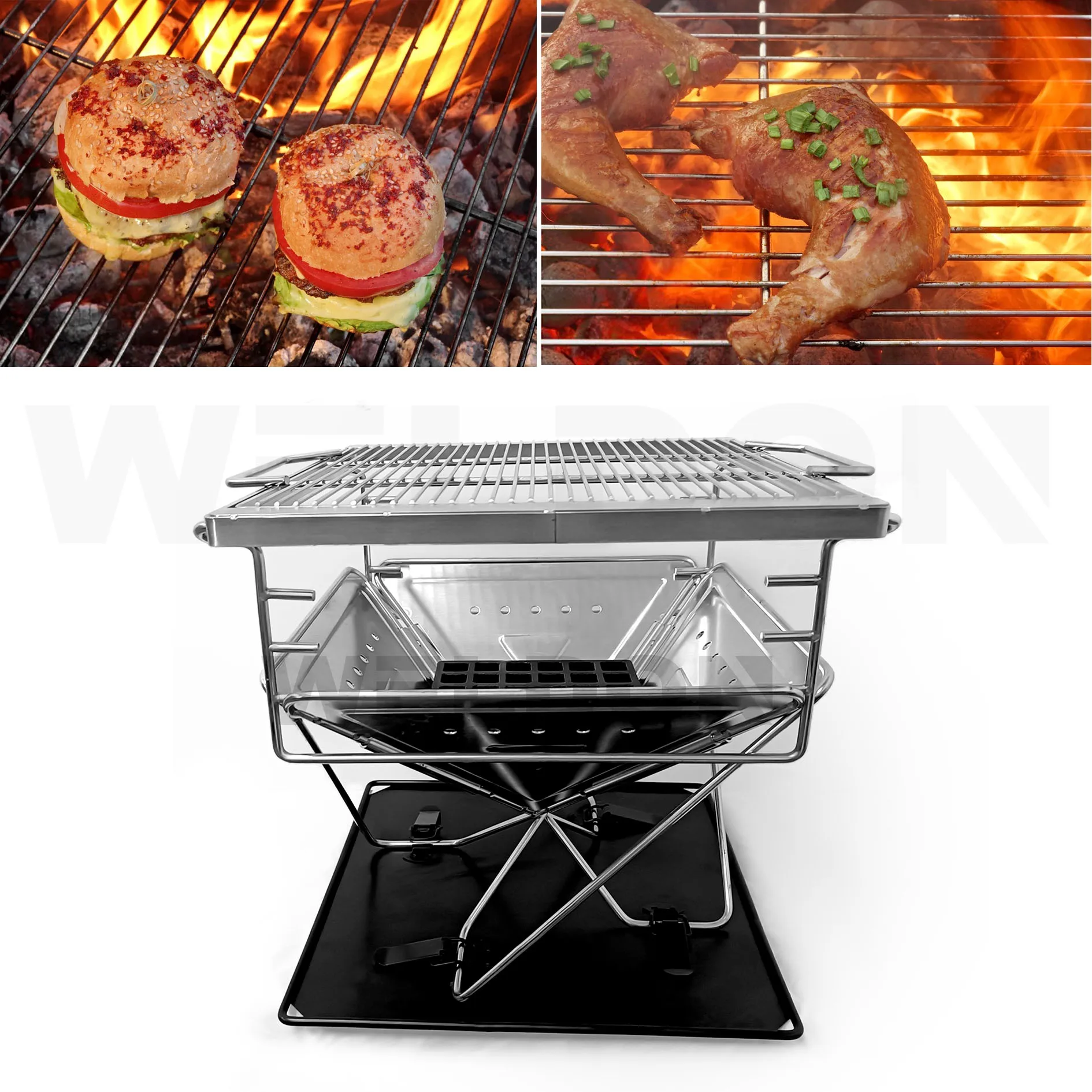 Wholesale Foldable Portable Korean BBQ Grill Equipment Stainless Steel Charcoal Grill Fire Pit For Family Picnic BBQ