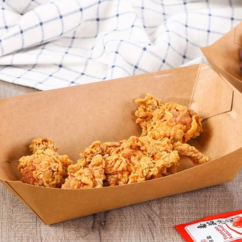 Eco Friendly Food Holder Tray, Kraft Paper Container for Diners, Concession Stands Best Sturdy Disposable Party Snack Boat