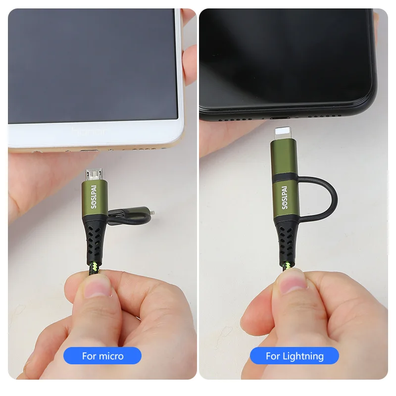 
SOSLPAI wholesale 2 in 1 small usb cable keychina desgin nylon fabric waeve for iphone short usb cable 