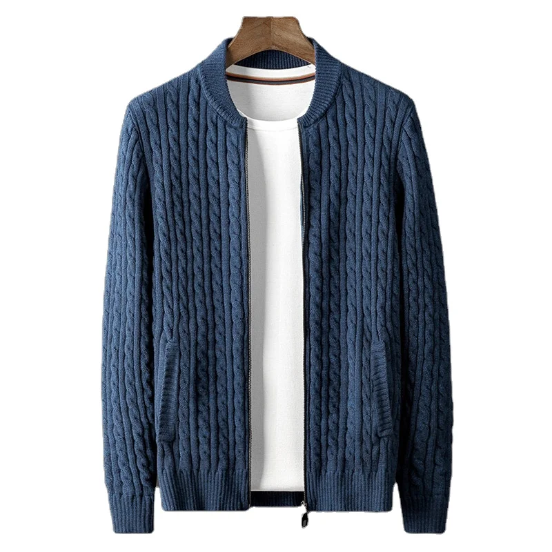 Men Winter Fall Knitted Sweater Coat Cardigan Sweaters Zip Cable Cardigan Jacket