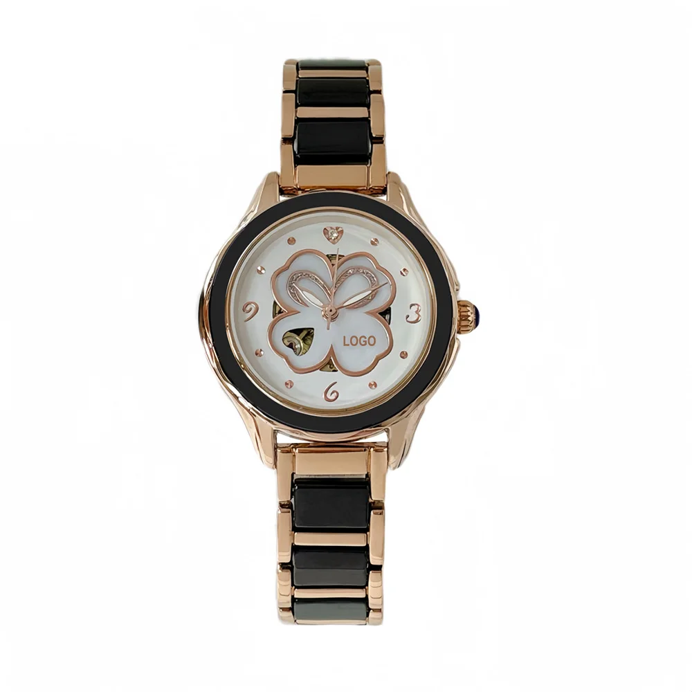 Женские автоматические часы со скелетом механические с автоподзаводом элегантное роскошное платье бабочка белый керамический ремешок женские