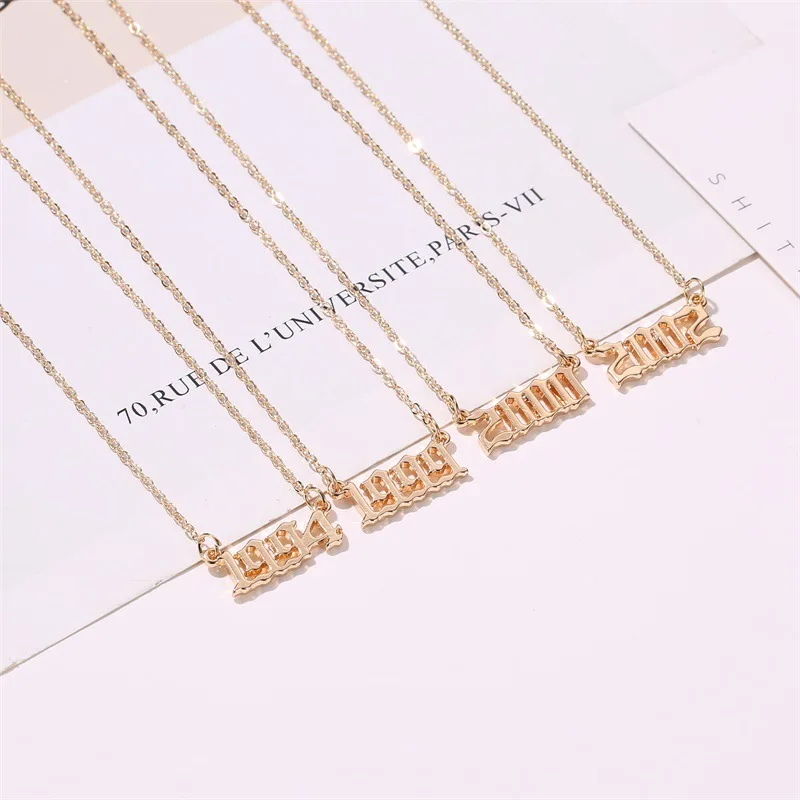 On Sale Wholesale Gold silver Stainless Steel years Angel Number Pendant Necklace For Women And Men