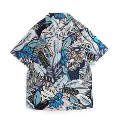 Mens Allover Coconut Tree Print Beach Aloha Party 100% Cotton Hawaiian Shirt