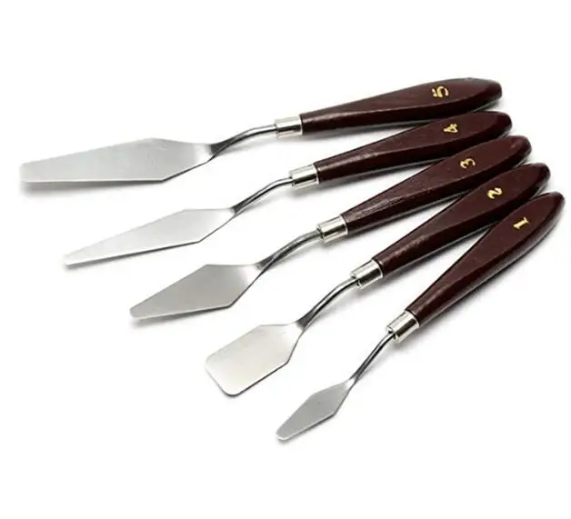 Oil Painting Mixing Scraper, Stainless Steel Artist Oil Painting 5PCS Painting Knife Set, Palette Knife Painting Tools