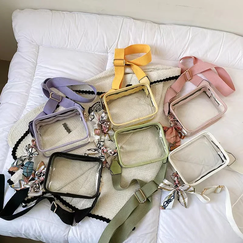 Cosmetic Bags Transparent Messenger Shoulder Bag Mini Cell Phone Clear Shoulder Pvc Stadium Crossbody Bag with Adjustable Strap