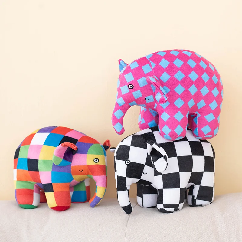 Factory Wholesale Children Gift Cute Stuffed & Plush Toy Animal Checkered Colorful Elephant Doll Pillow