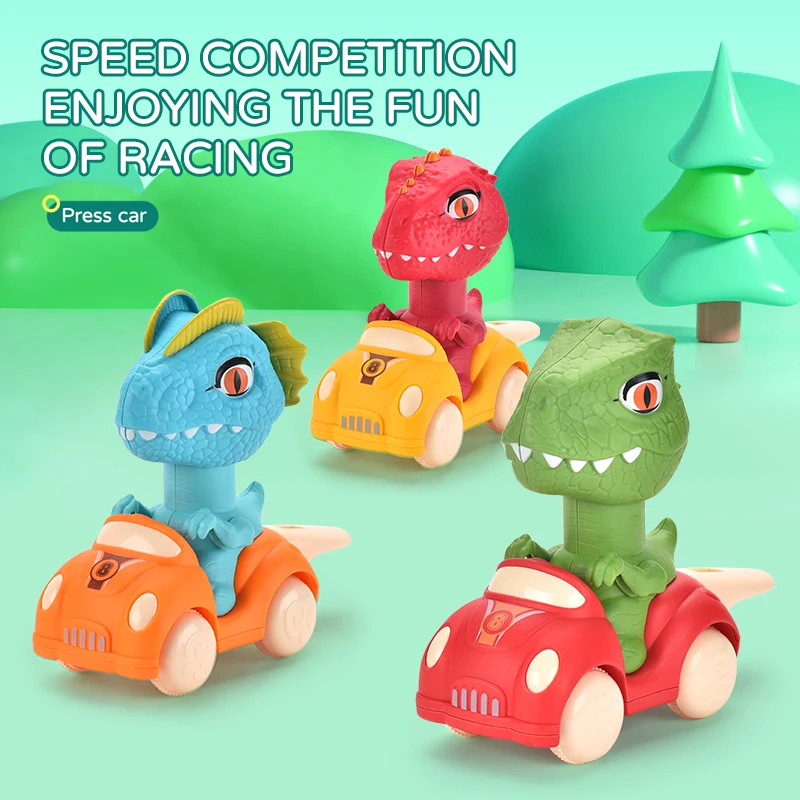 HW Kids Pressing Slide Vehicles Toys Baby Set 15.3CM Solid Color Press Go Cute Cartoon Shape Dinosaur Car with Whistle 9pcs/box