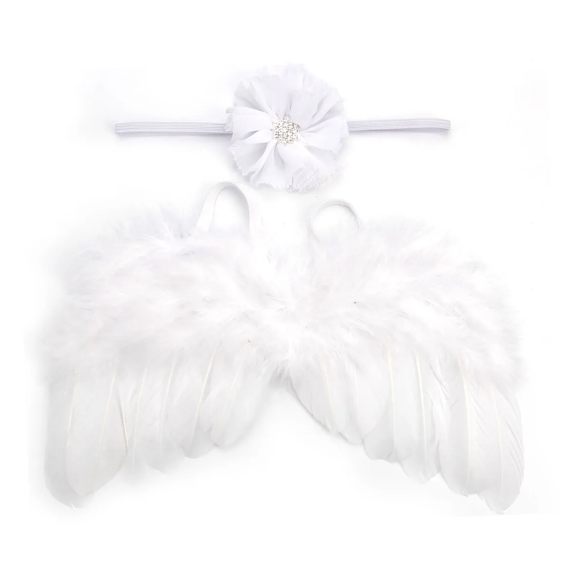 Feather Angel Wings Chiffon Brushed Flower Headband Set Toddler Photography Decorative Wings
