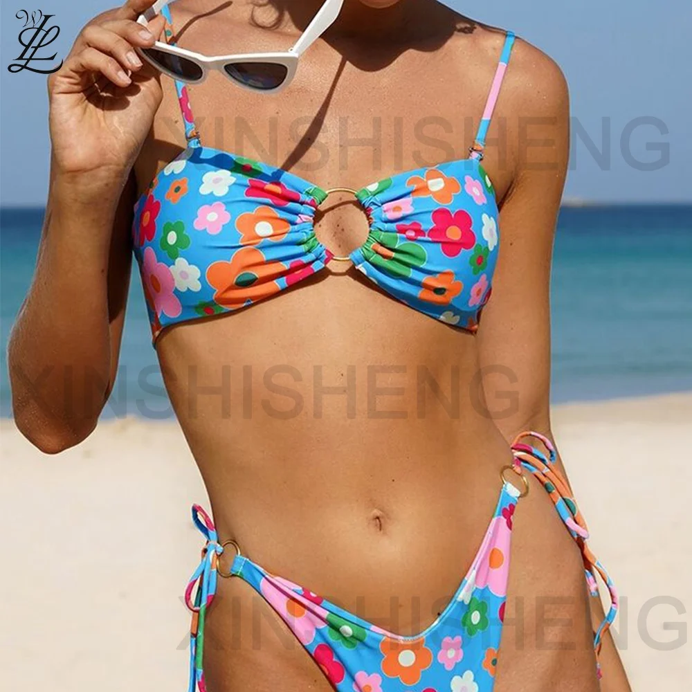 2024 Custom Logo Swimsuit Vendor Private Label Women Swimwear Design Bathing Suit Bikini Custom Logo Flower Printing Bikini Set