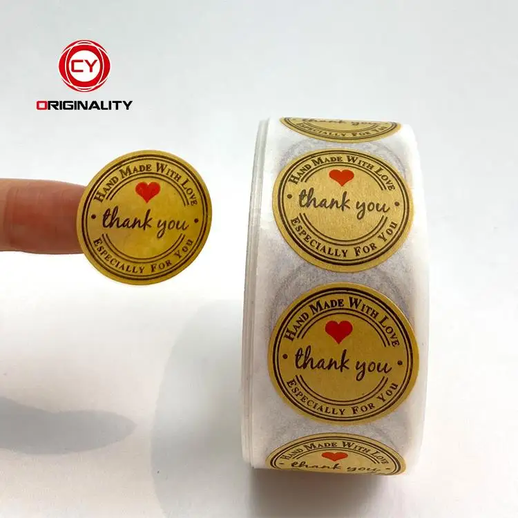 Paper Thank You U Label Sticker Roll for Your Order Stickers Custom Logo Big Sealing Brown Waterproof Vinyl Adhesive Sticker CMD