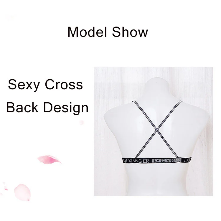 Fashion Letter Pattern Spaghetti Straps Wife Free Bra One-piece Pullover Push Up Gathered Women Bra Cross Back Design