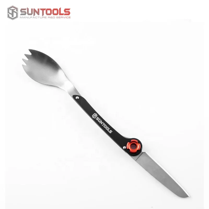Stainless Steel Outdoor Camping Multifunctional Spork foldable knife spoon and fork Travel Cutlery Set
