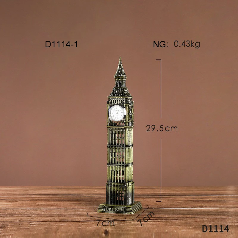 Vintage bronze Big Ben clock tower decoration in the living room wine cabinet porch table decoration landmark building model dec