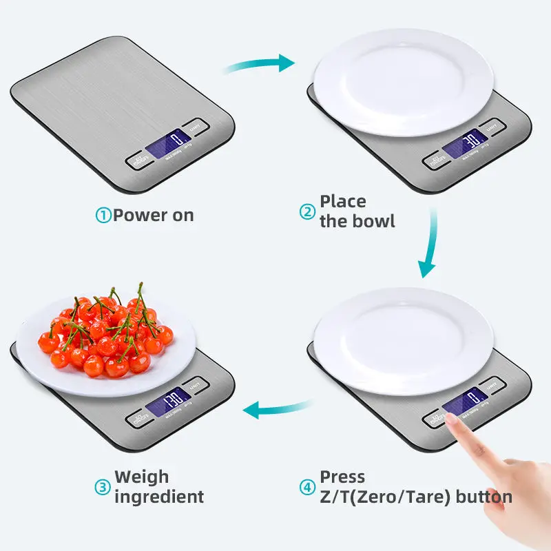 5kg Stainless Steel Digital Electronic Scale Household Kitchen Measuring Weight Volume Food Scale