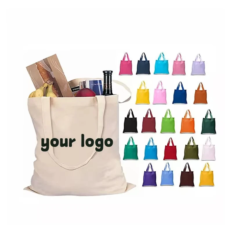 Shopping Bags Wholesale Plain Organic Reusable Foldable Custom Design Print Cotton Canvas Tote Bag Beach Shopping Bag With Logo