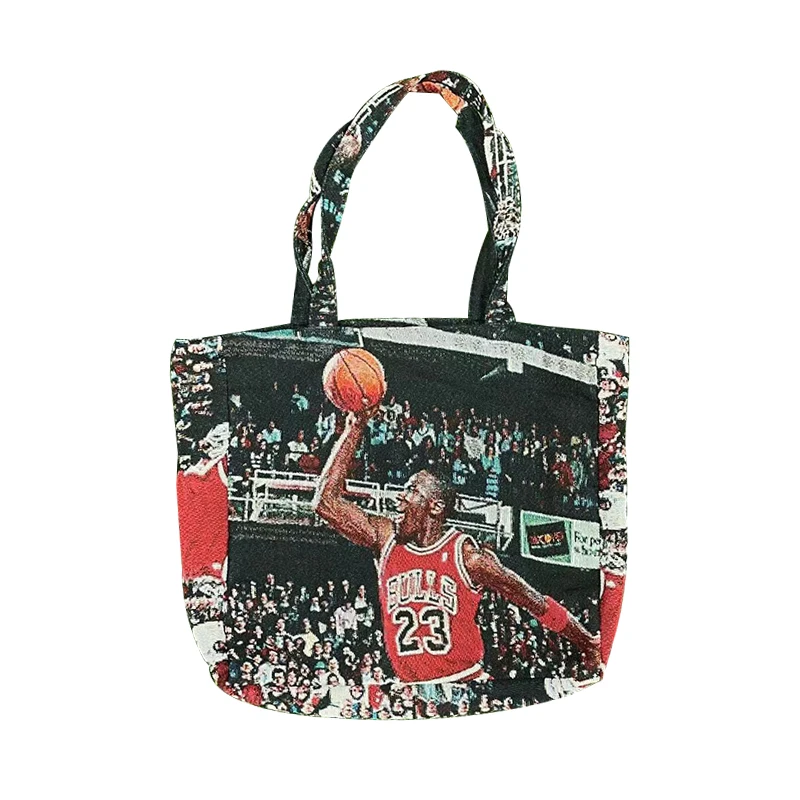 New Arrived Custom Large Tapestry Tote Bag With Sports things Fold able Shopping Bag