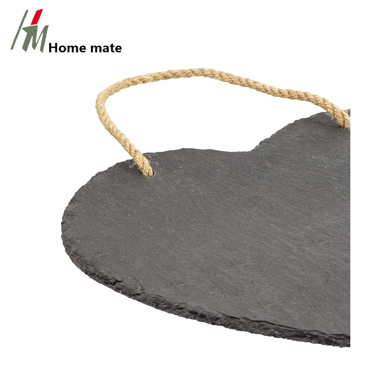 Decorative Slate with Retaining Rope as Name Plate Door Sign Slate Memo Board Heart Shape for Writing