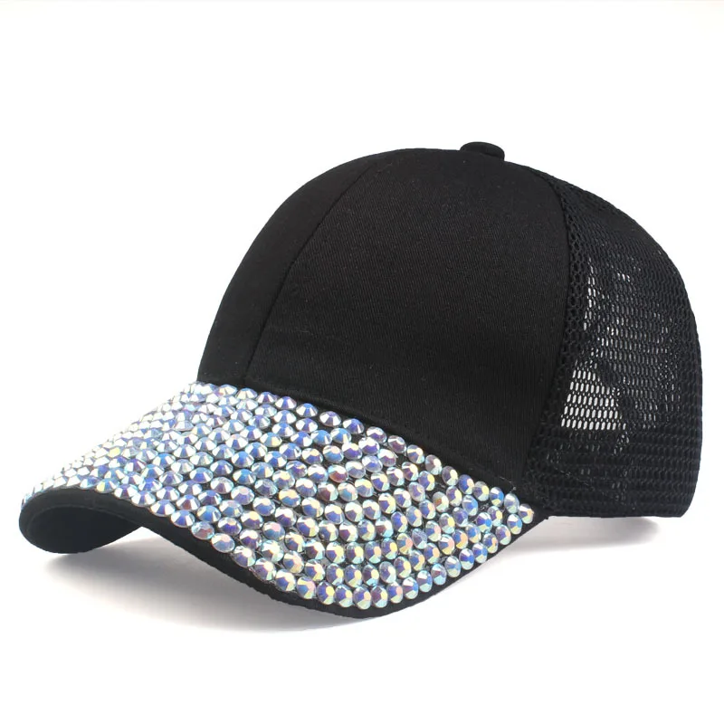 LRT Wholesale Women Fashion Mesh Rhinestone Trucker Hats Custom Logo Summer Bling Sports Baseball Cap Hats For Men