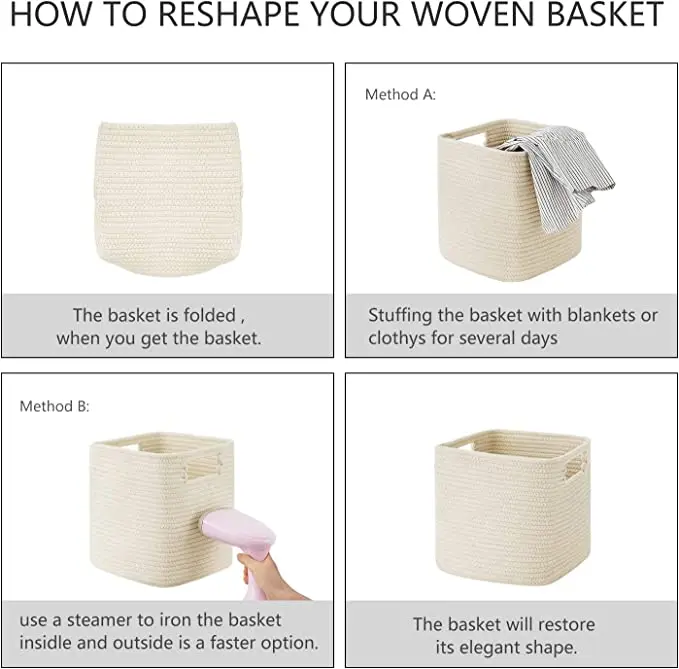 100% natural Decorative Storage Baskets ,cotton rope woven storage gift baskets handles