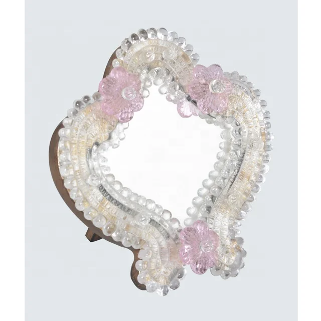 Modern Fancy Murano style small glass handmade Gold Pink Painted Decorative Table mirror Vanity mirror