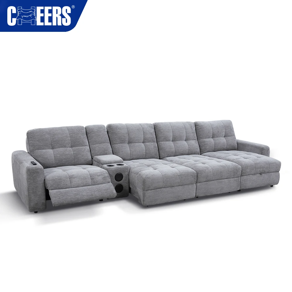 MANWAH CHEERS Modern Living Room Furniture 4 Seater Modular Sectional Set Sofa L Shaped Electric Sofa Bed With Storage