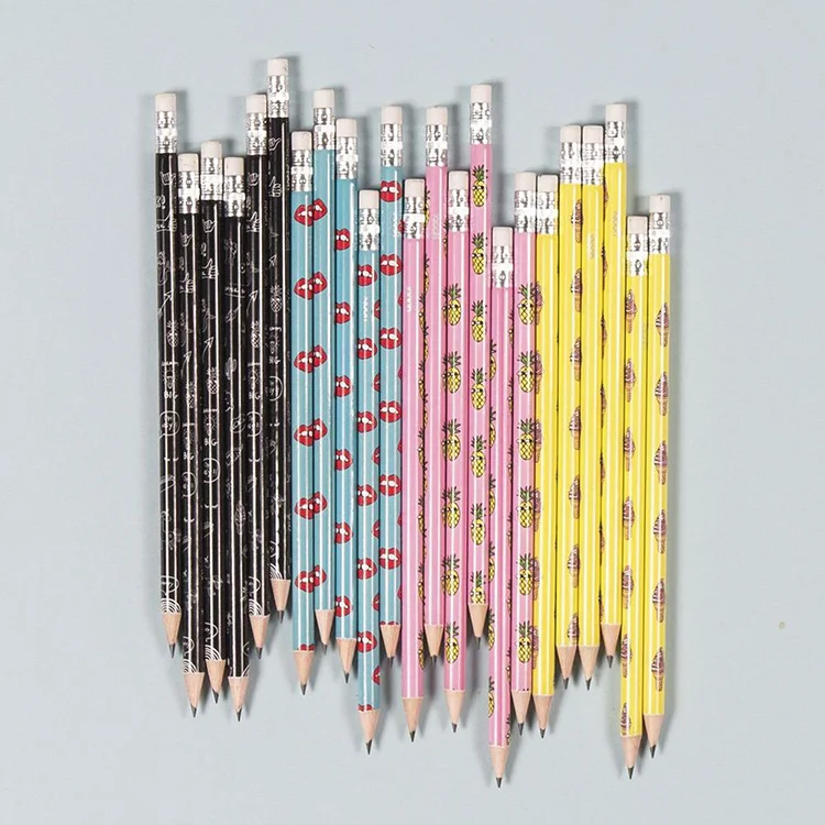 Best factory hot wholesale custom print text pencil set stationery school supplies standard HB 2B Wooden Pencils for children