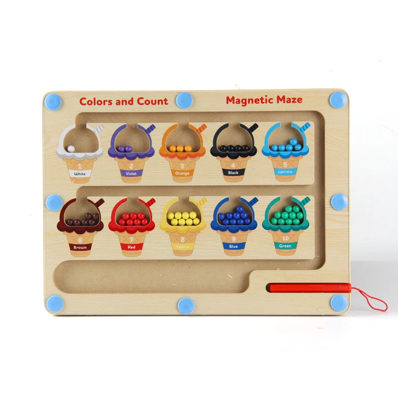 Unisex Wooden Ice Creams & Number Bead Maze Board Game Early Childhood Educational Montessori Toy for Kids Boys & Girls