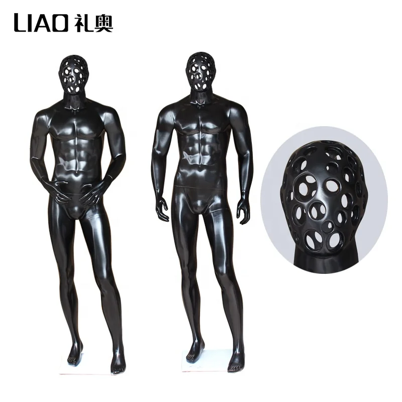 Customized fashion abstract head black male mannequin full body for clothes store