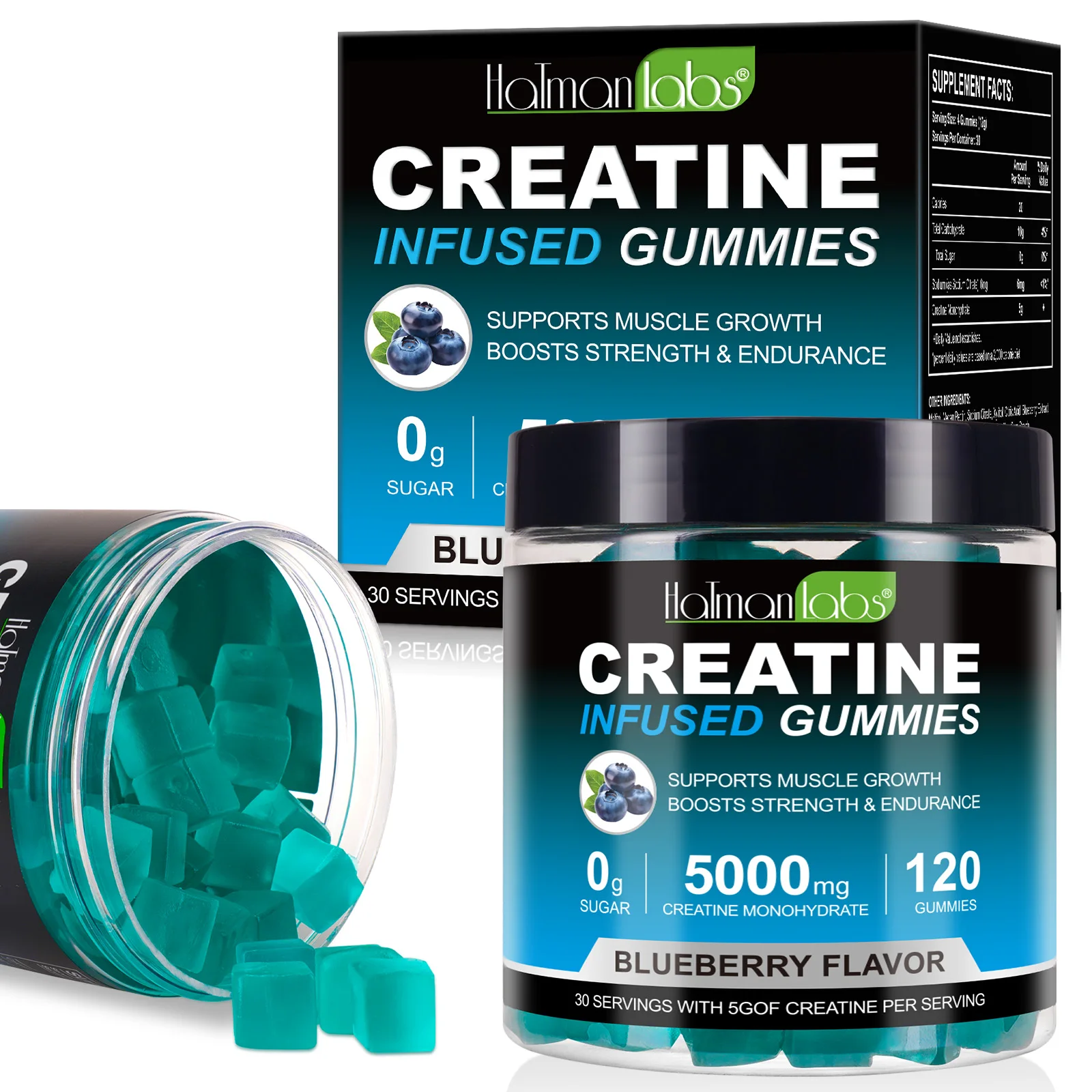 Hatmanlabs blueberry creatine infused gummies gummy creatine bodybuilding soft 5000mg creatine gummies monohydrate