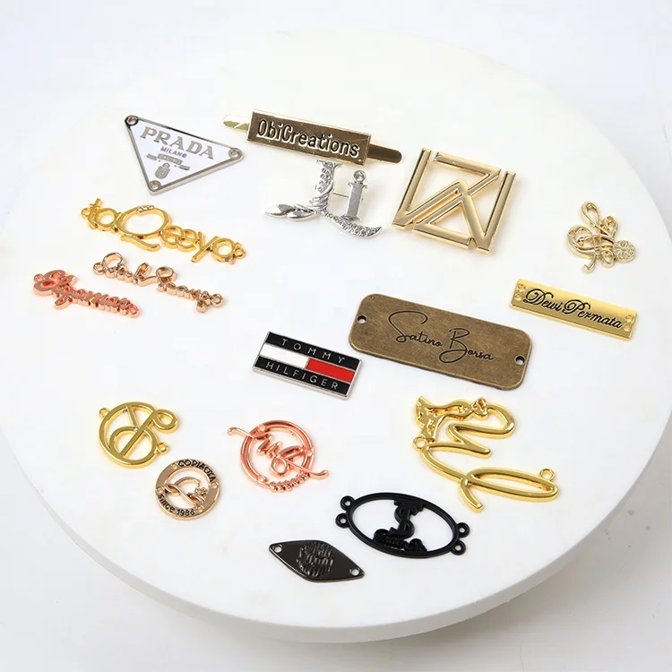 Wholesale Custom Engraved Brand Letters Name Round Garment Accessories Metal Logo Labels Tag for Clothing