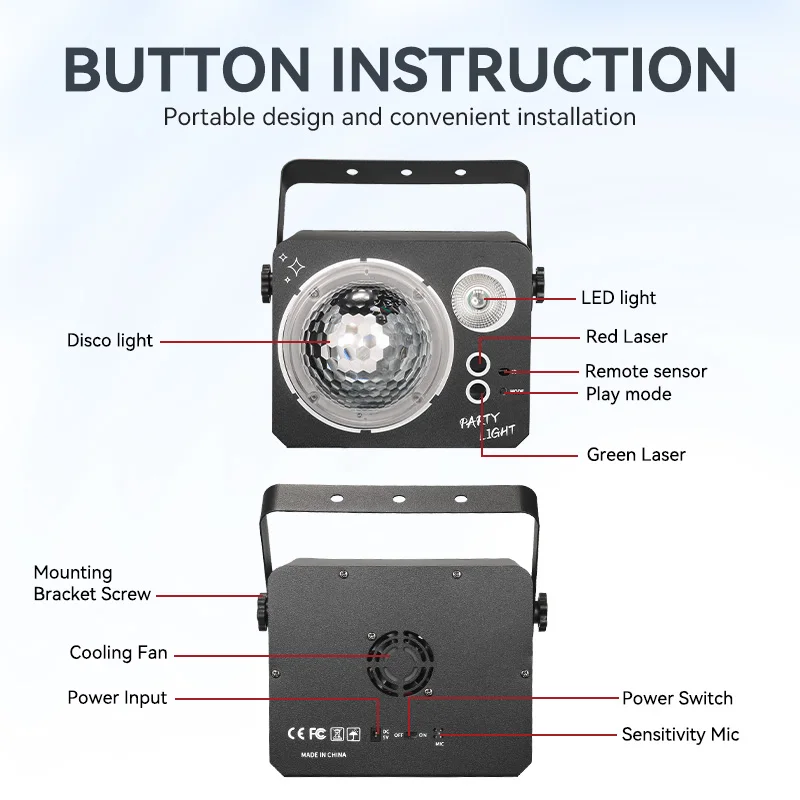 Projector laser light 4 in 1 DJ disco ball voice control ceiling beam light LED strobe effect party light