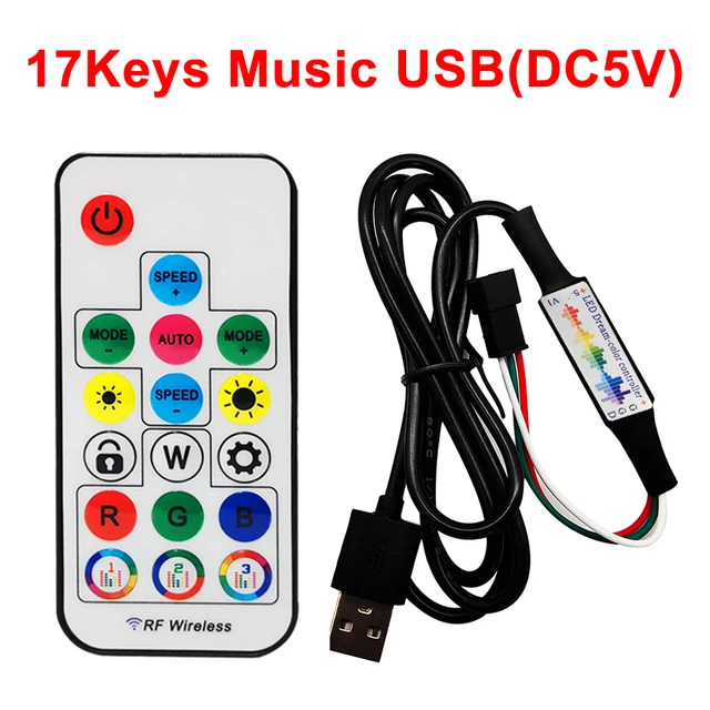 Прямая поставка с завода DC5V 24V полноцветный spi mini rf 17key пульт дистанционного управления RGB светодиодный пиксельный свет WS2812 USC1903 контроллер