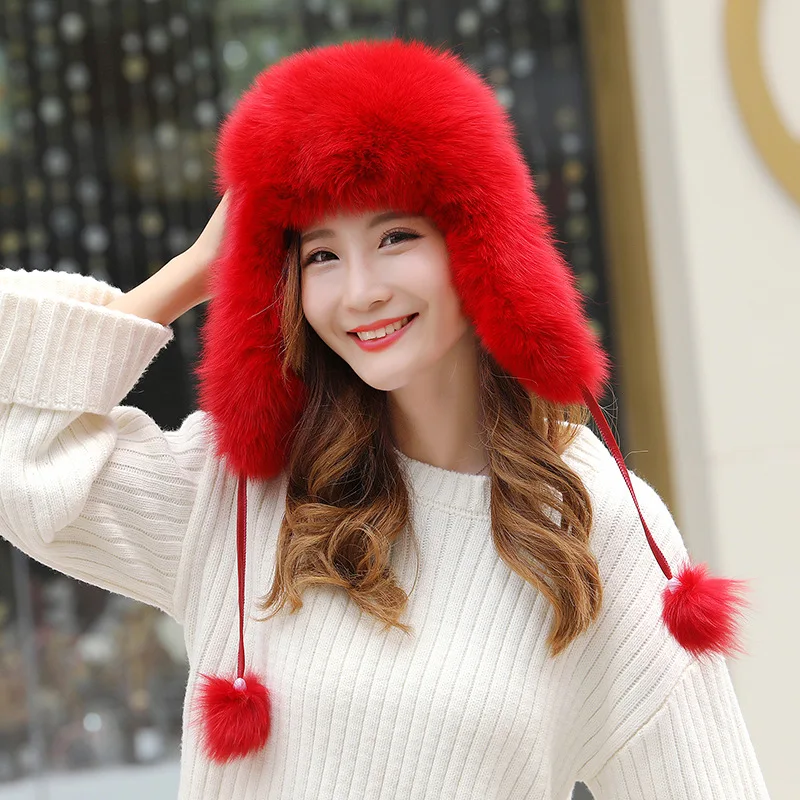 winter beret hat for women knitted hat rabbit fur be Fox hair hat Ear band Super warm skiing Fox hair children Plush