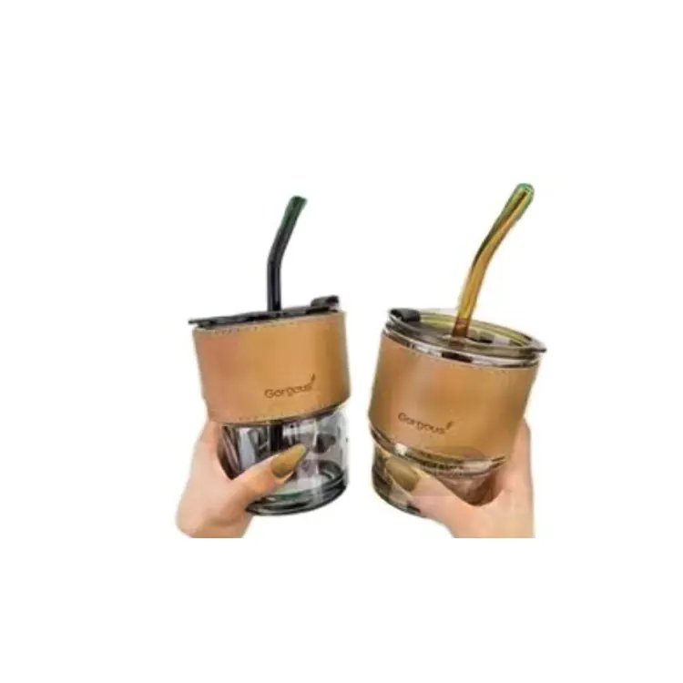 New reusable cups Glasses 16oz with Glass lids and Glass straws for tea coffee juice